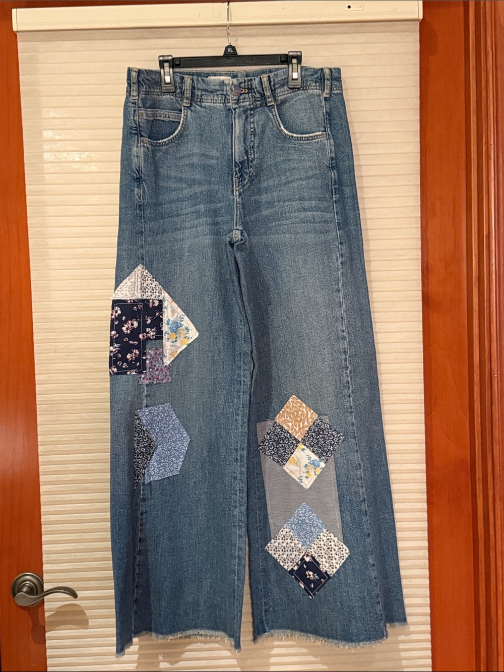 Pilcro Blue Patchwork Wide-Leg Jeans